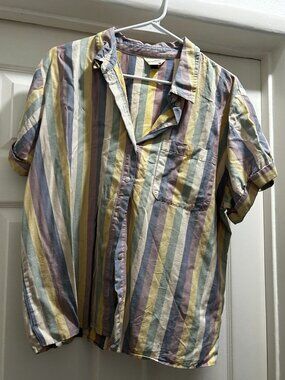 Pastel Vertical Striped Collared Button Down Tee